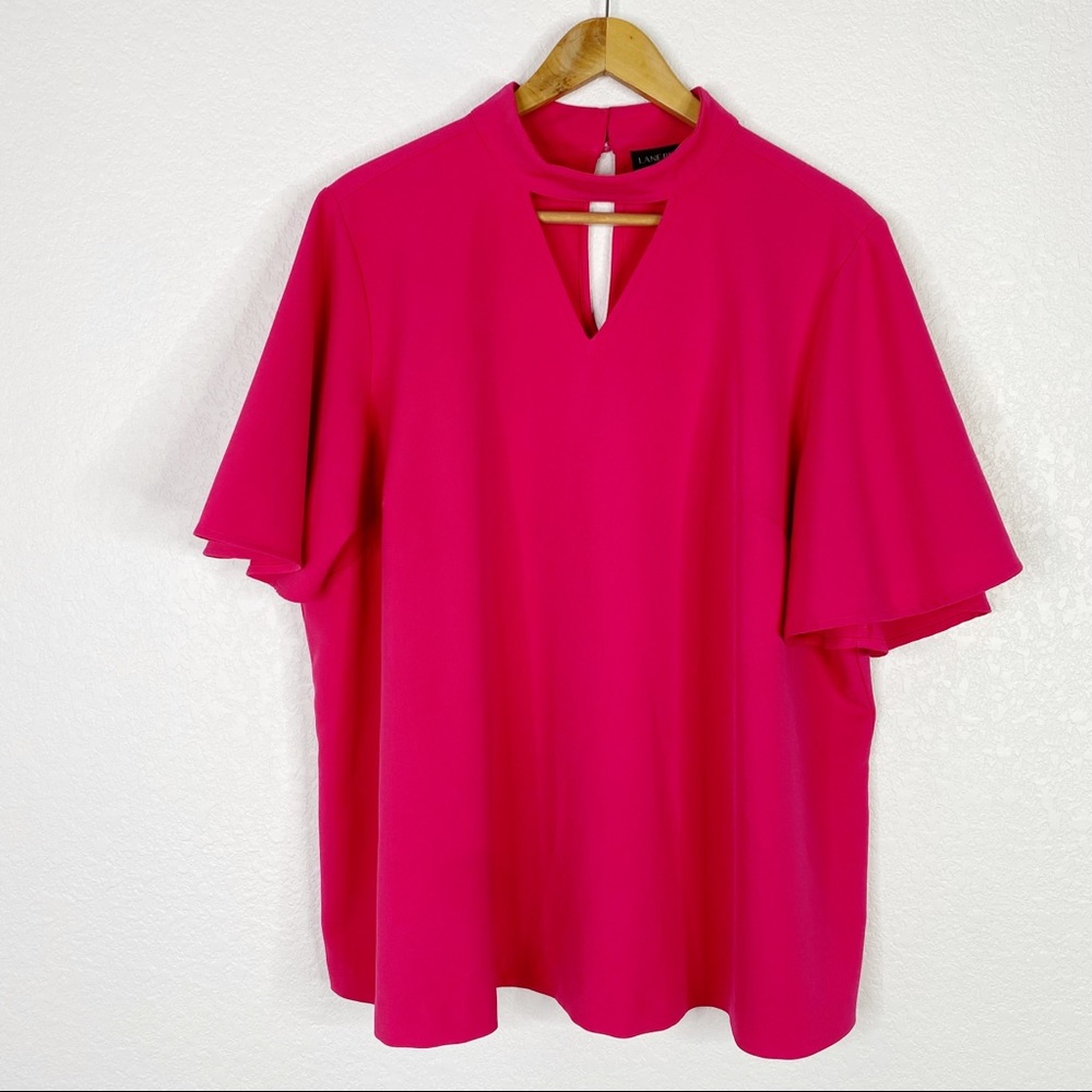 Lane Bryant Bright Pink Flutter Sleeve Cut Out Blouse